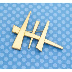 Vintage Geometric Road Sign Gold Tone Brooch - M21